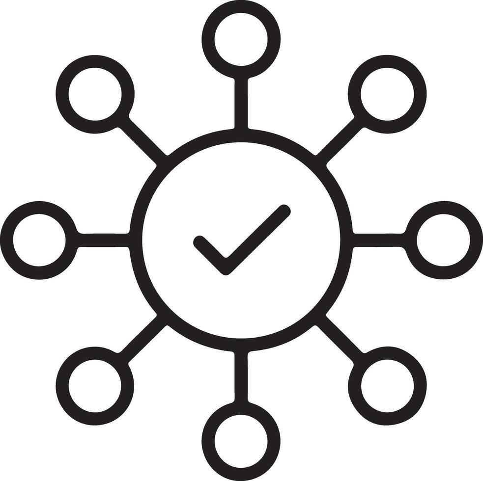 Centralized network with verified connections and a checkmark indicating approval or success vector
