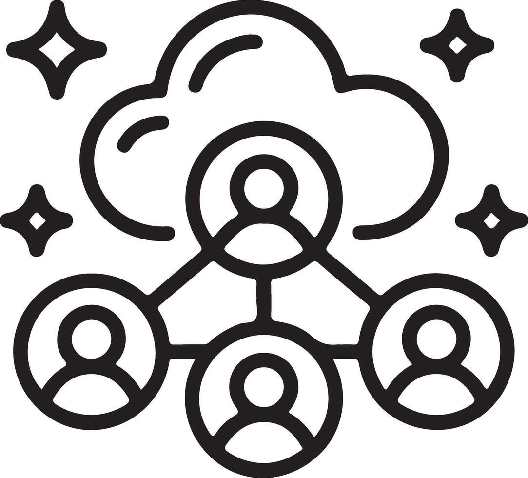 Cloud network connecting multiple people icons representing collaboration and digital community vector
