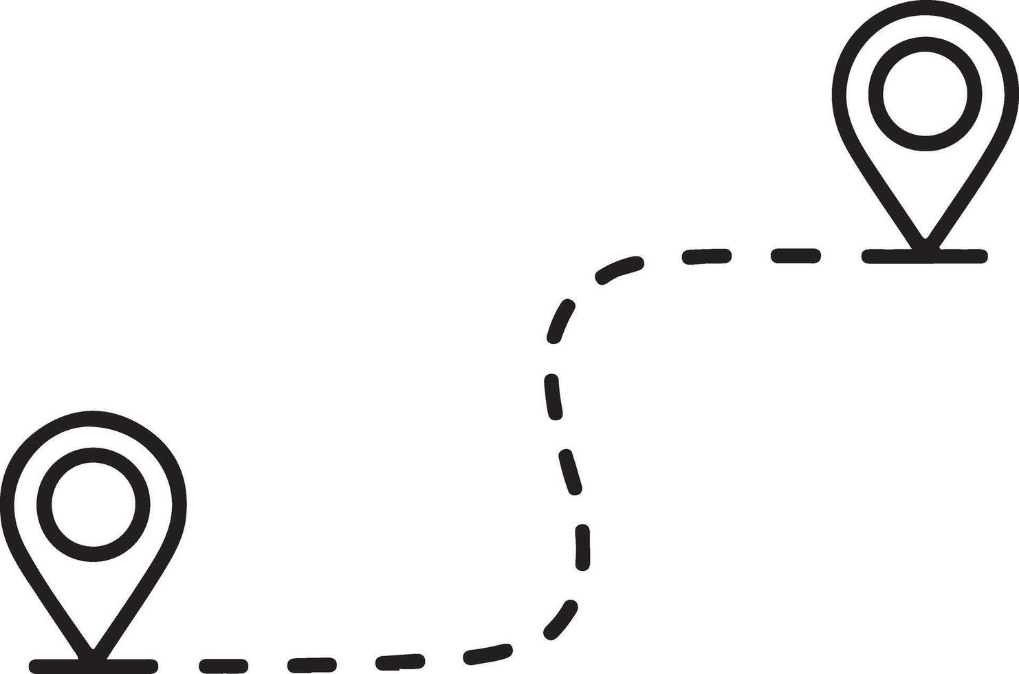 Two location pins connected by a dashed line representing a route or journey vector