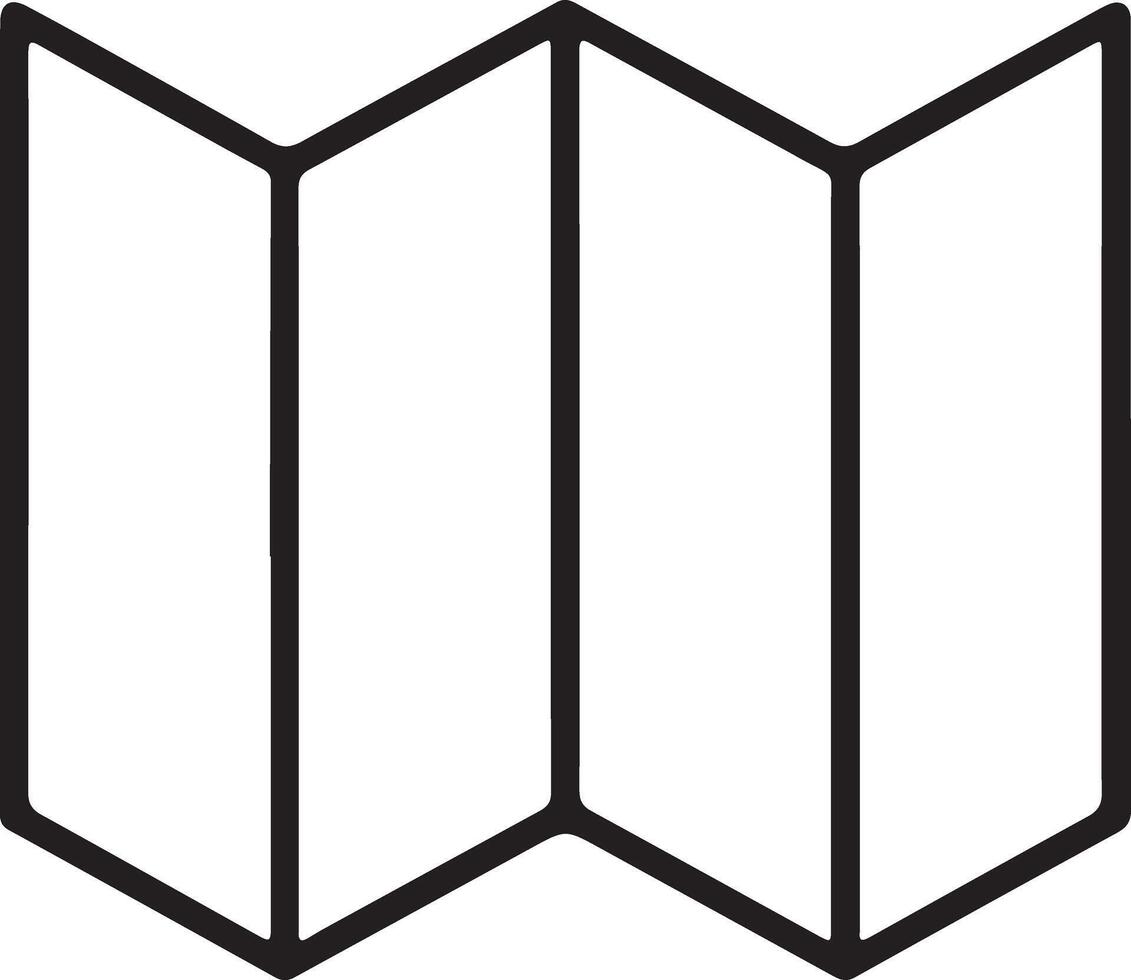 Simple outline illustration of a folded paper map with multiple panels on a white background vector