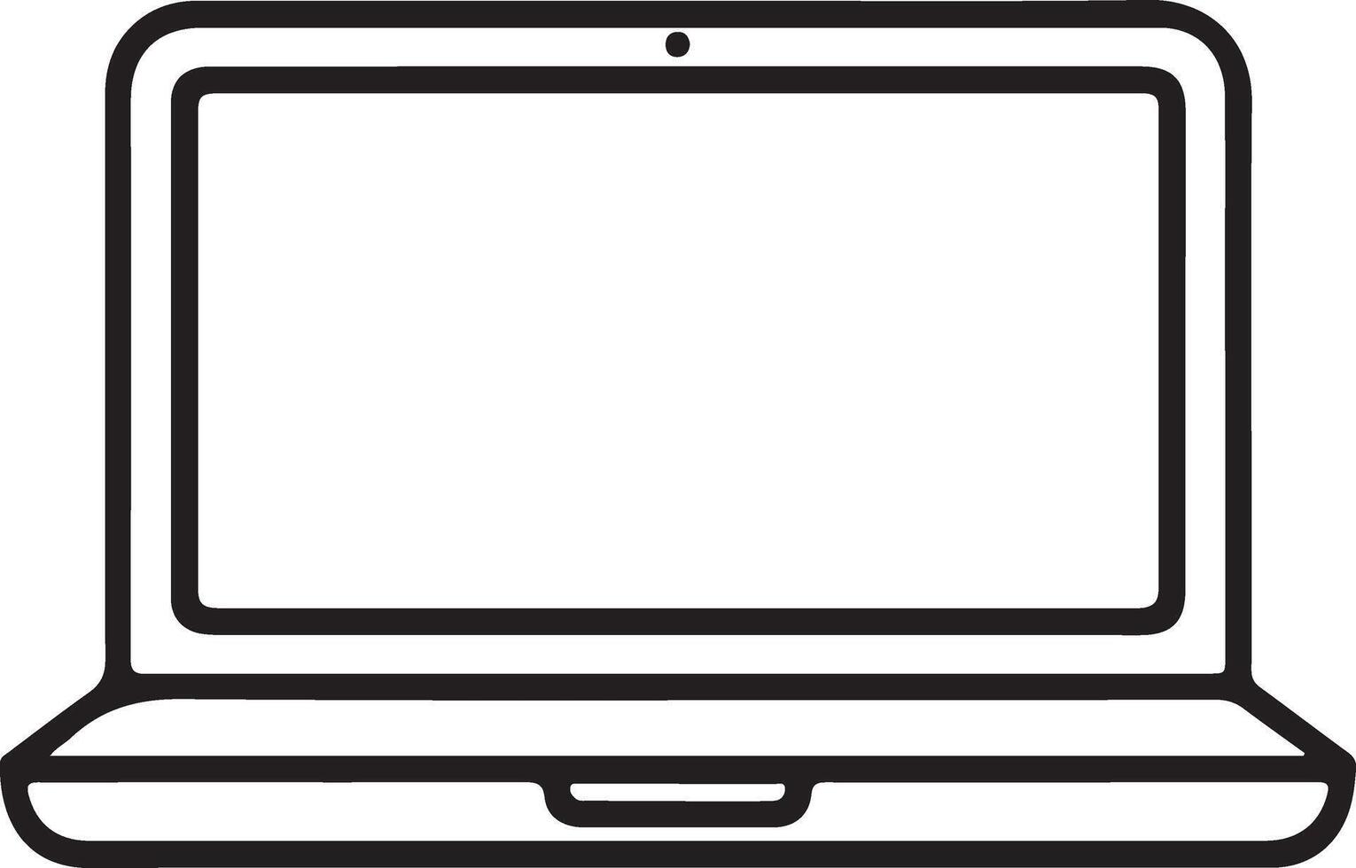 Simple outline drawing of an open laptop computer viewed from the front on a white background vector