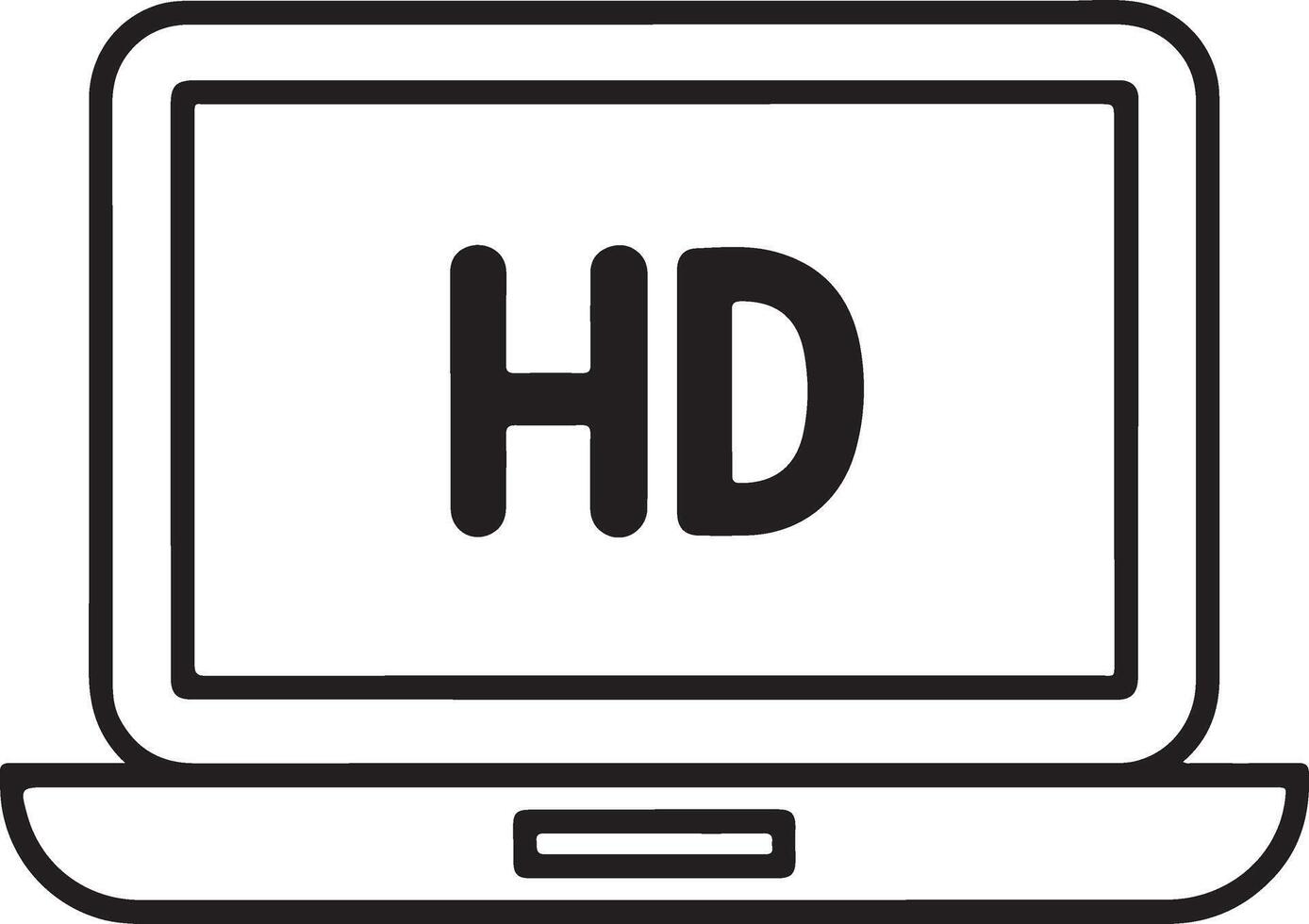 Simple outline illustration of a laptop computer displaying the letters hd on its screen vector