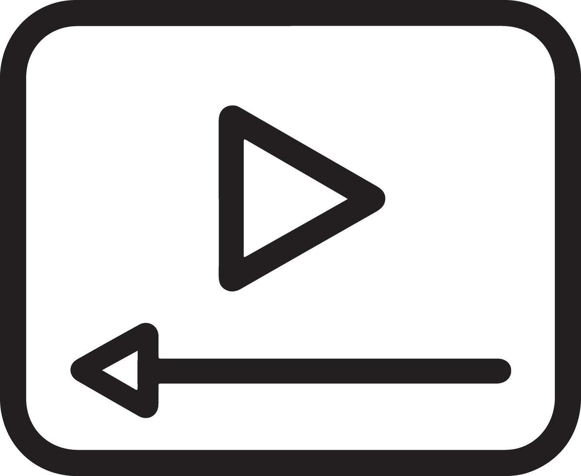 Simple outline icon of a play button and a rewind arrow within a rounded rectangle vector