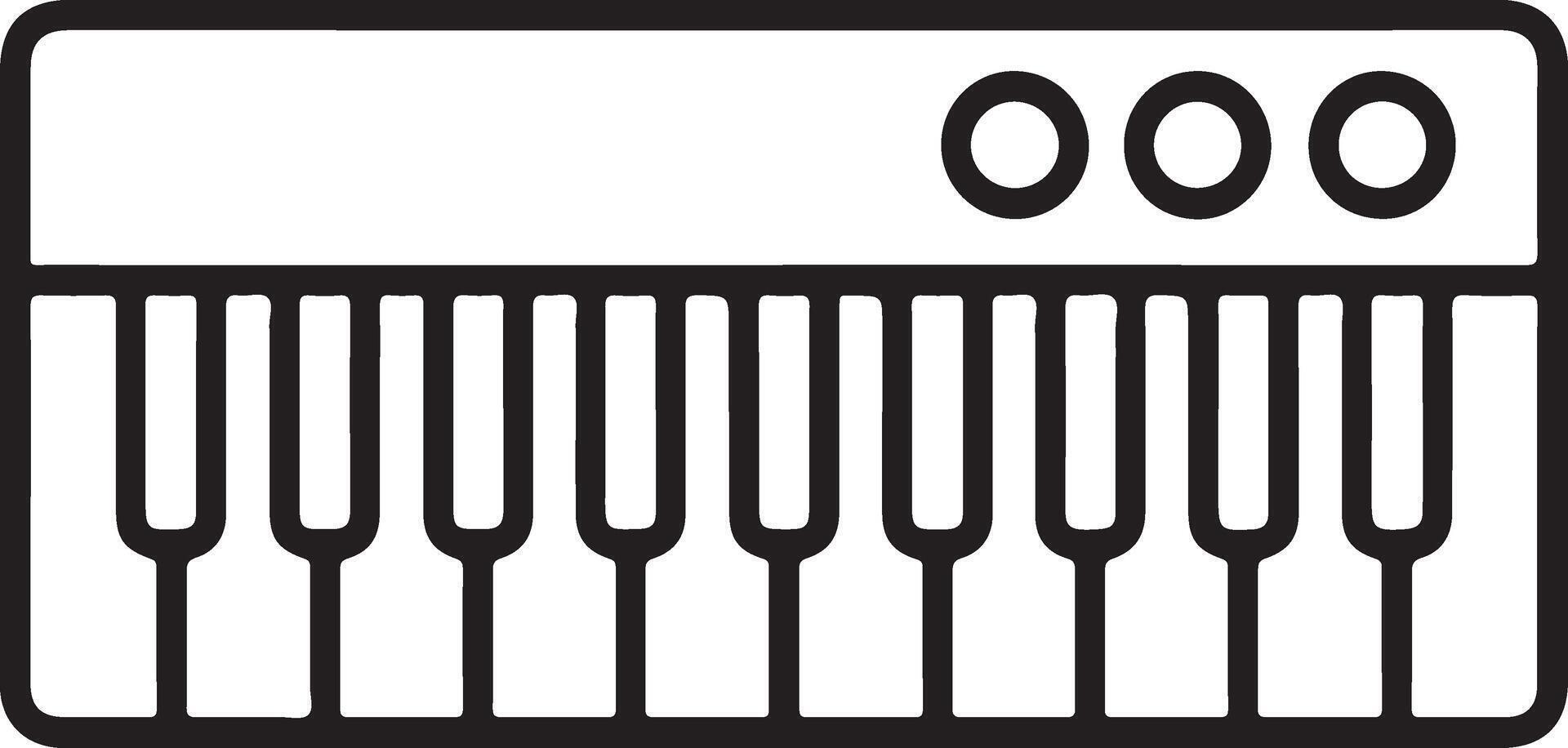 Simple outline drawing of a small electronic keyboard with three circular knobs vector