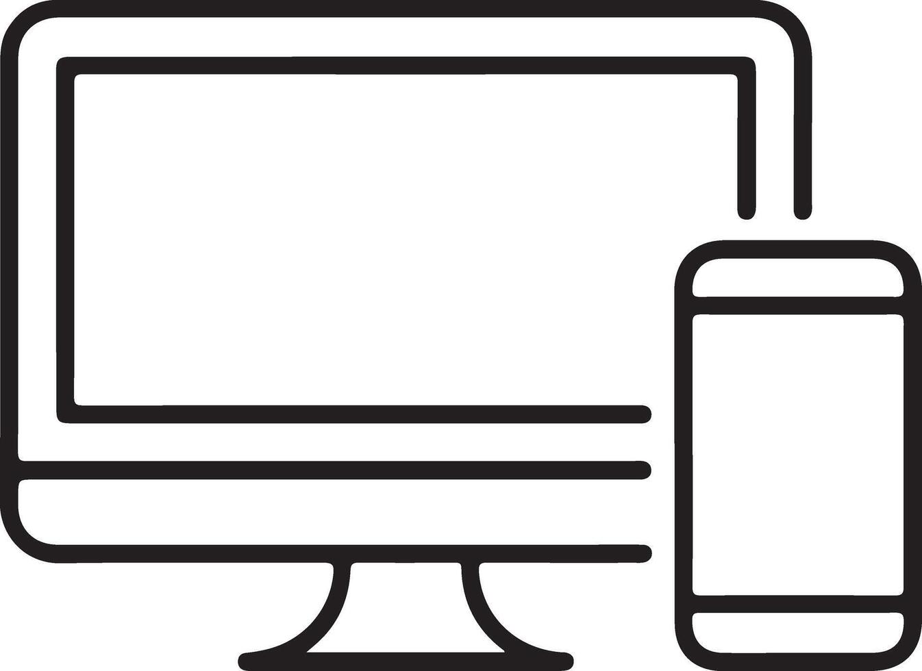 Simple outline illustration of a computer monitor connected to a smartphone for digital technology concept vector