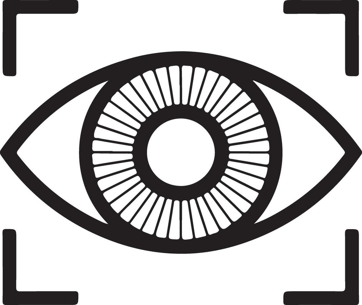 Stylized eye icon with focus frame representing vision security and identification technology vector