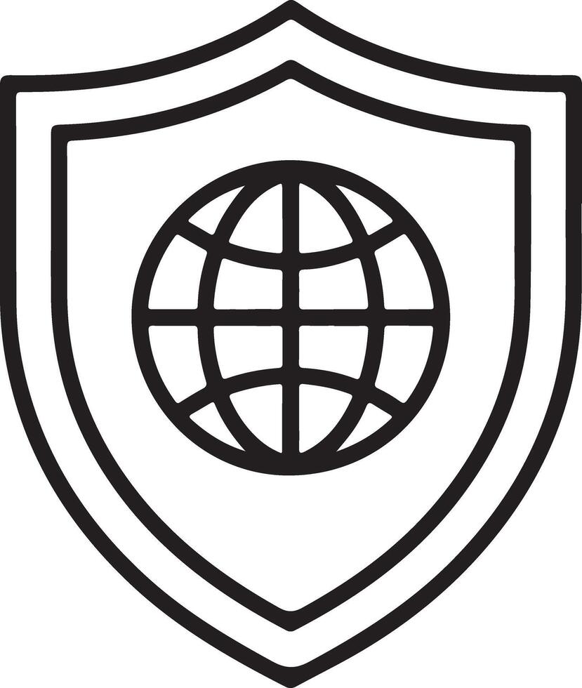 Icon of a shield with a globe inside symbolizing global security and protection of the internet vector