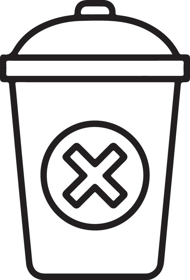 Simple line art icon of a trash can with a red x symbol indicating deletion or removal vector