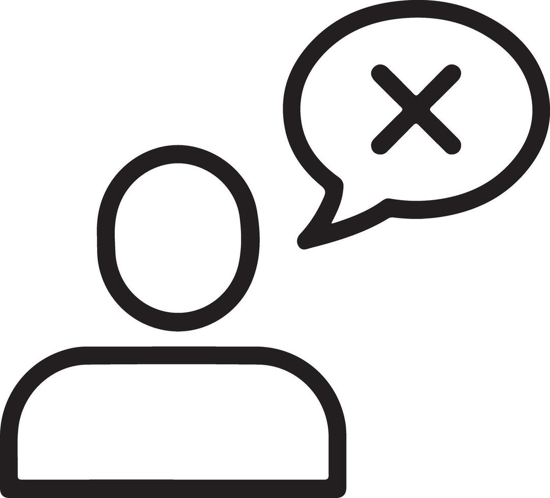 Simple line icon of a person silhouette with a speech bubble containing a cross symbol vector