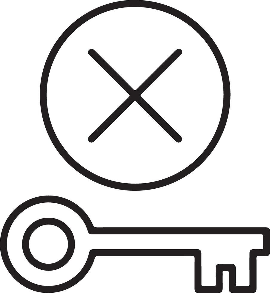 Simple line icon of a key and a circle with a cross symbol indicating no access vector