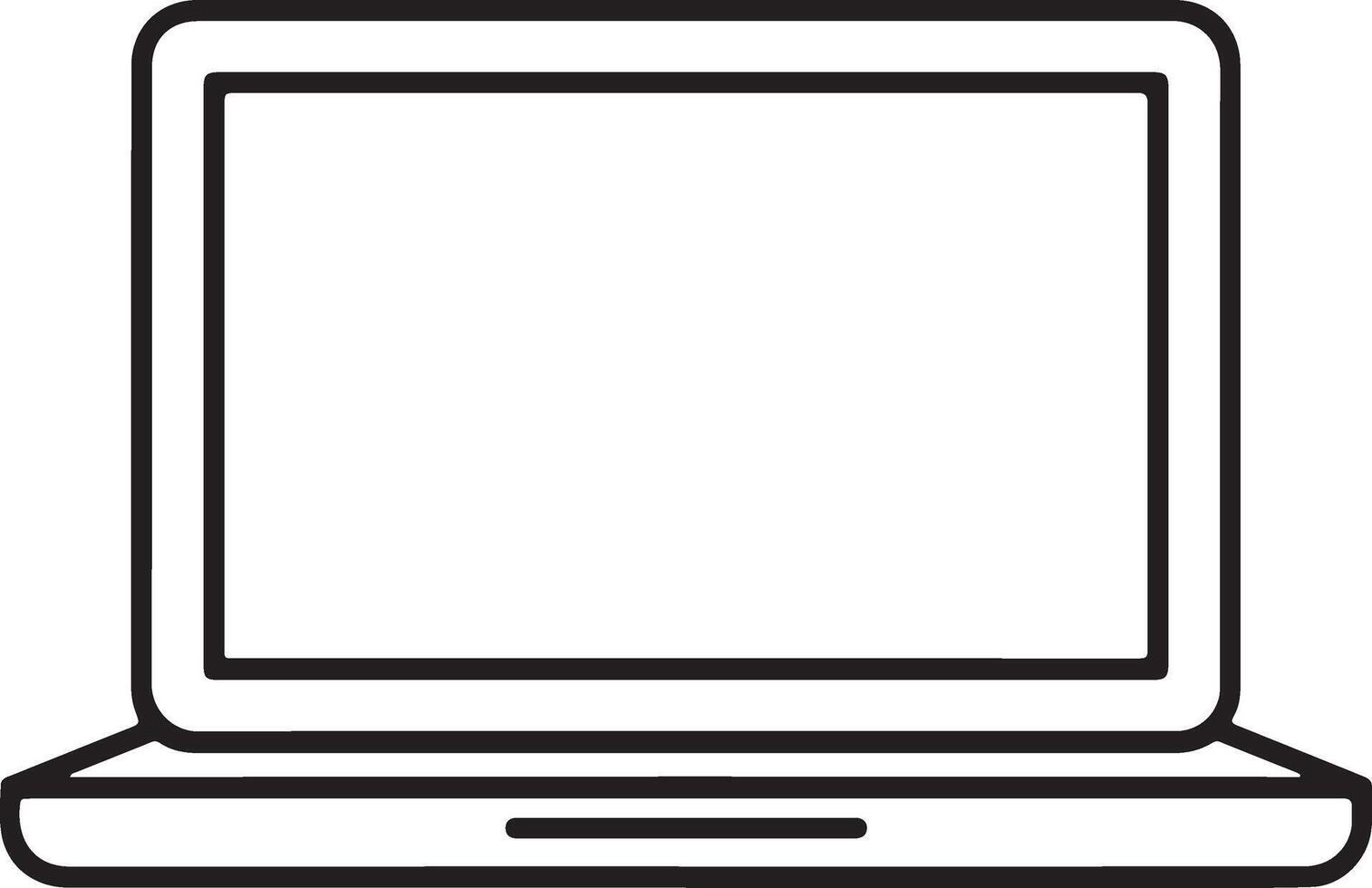 Simple outline of an open laptop computer with a blank screen on a white background vector