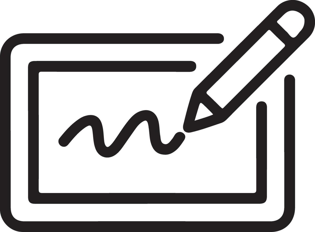 Digital signature on a tablet screen with a stylus pen drawing a wavy line vector