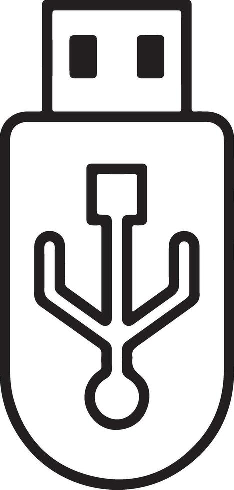 Simple outline icon of a usb flash drive with the universal serial bus symbol vector