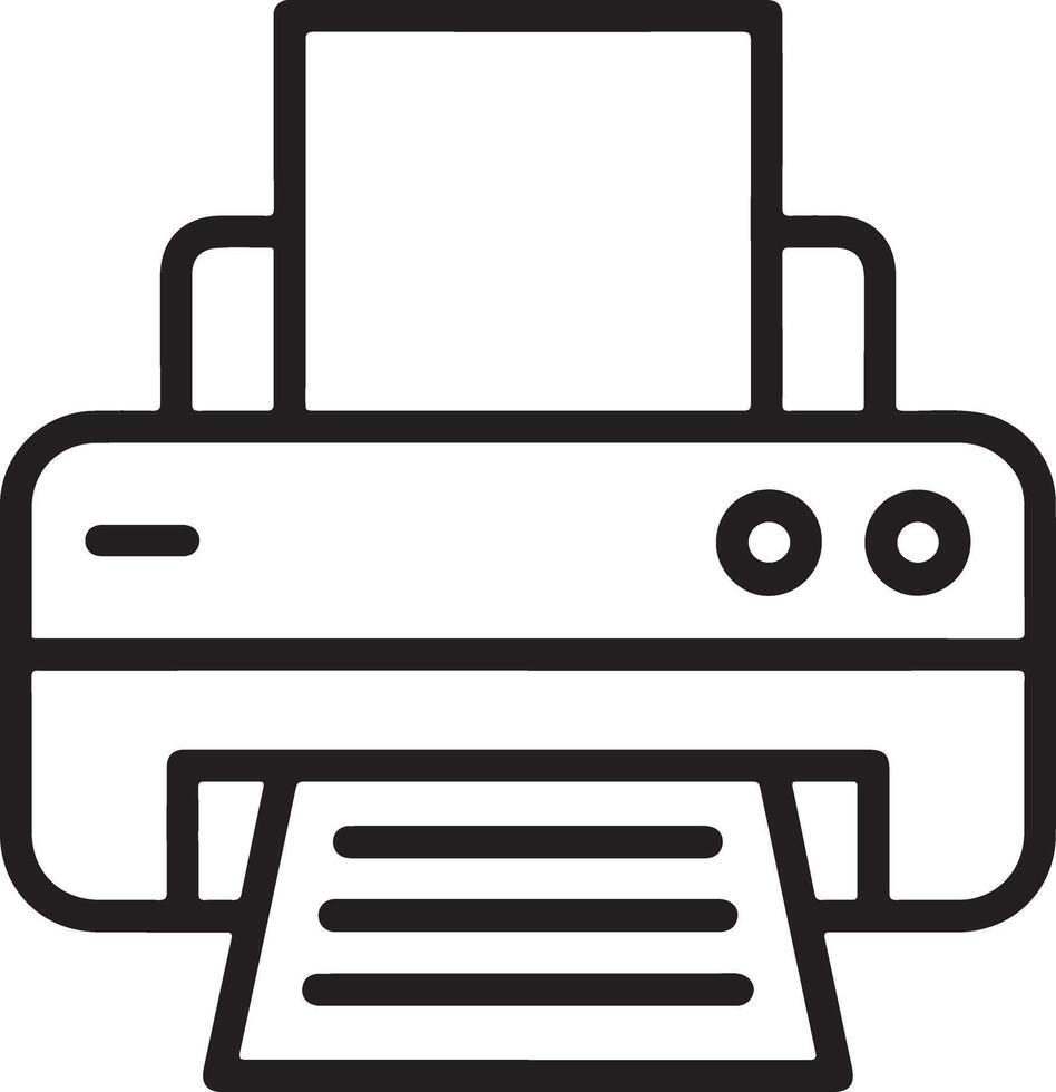 Simple outline icon of a modern office printer with paper coming out of the output tray vector