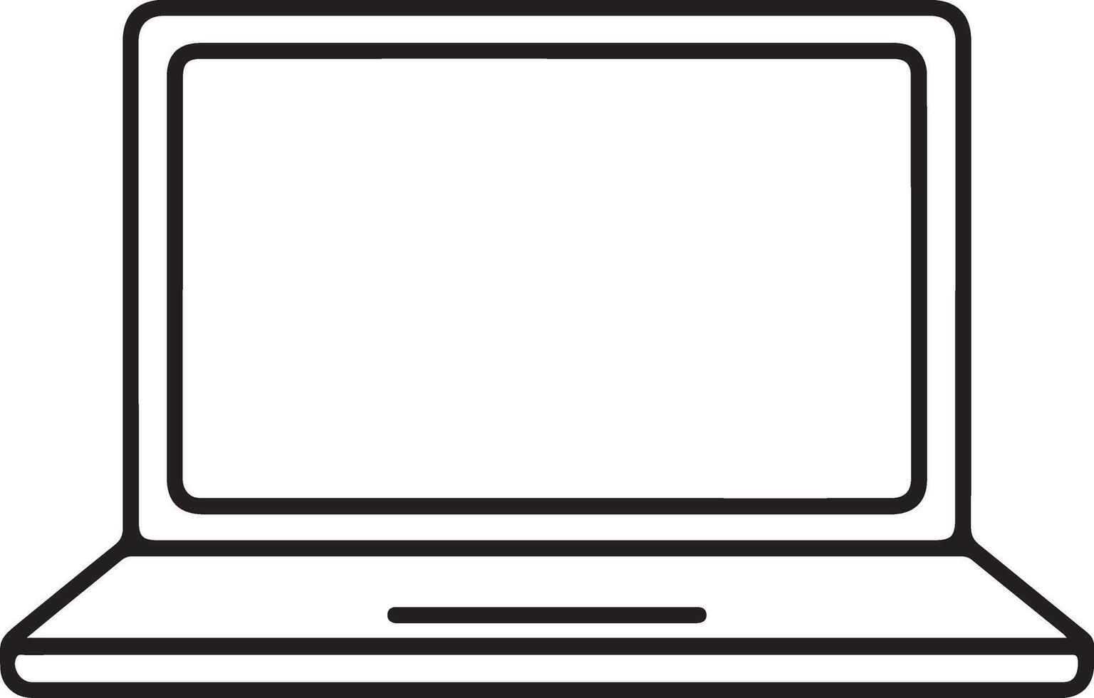 Simple line art illustration of an open laptop computer with a blank screen on a white background vector