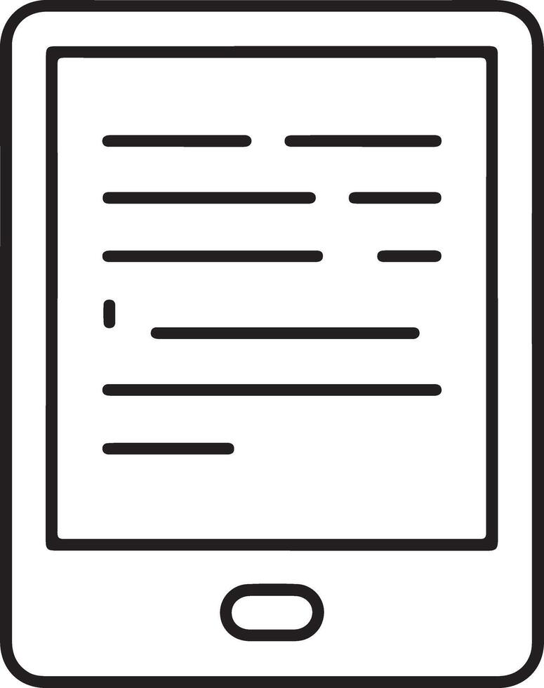 Simple line art icon of a tablet device displaying text content on screen vector