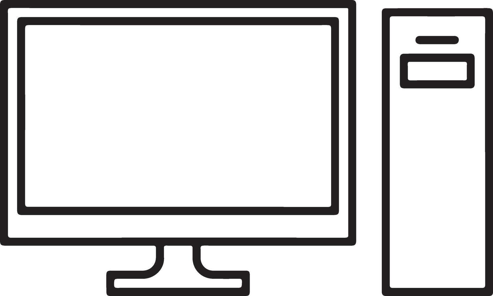 Simple line art icon of a desktop computer monitor and tower unit vector