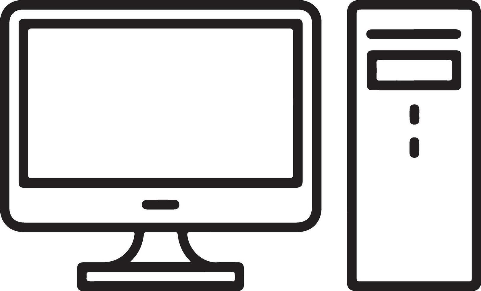 Simple line art icon of a desktop computer with monitor and tower unit vector
