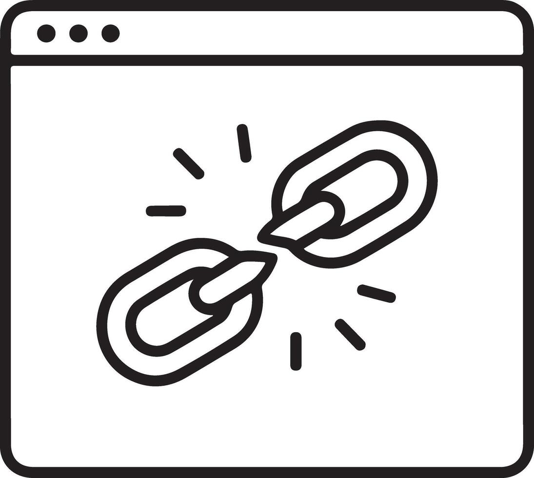 Broken chain link icon inside a browser window symbolizing a broken website link vector