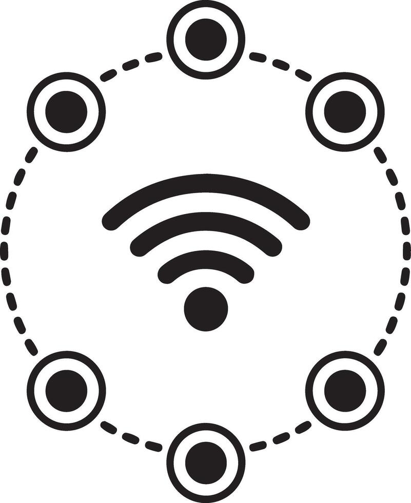Wireless network connection with central signal and surrounding nodes in a circular pattern vector