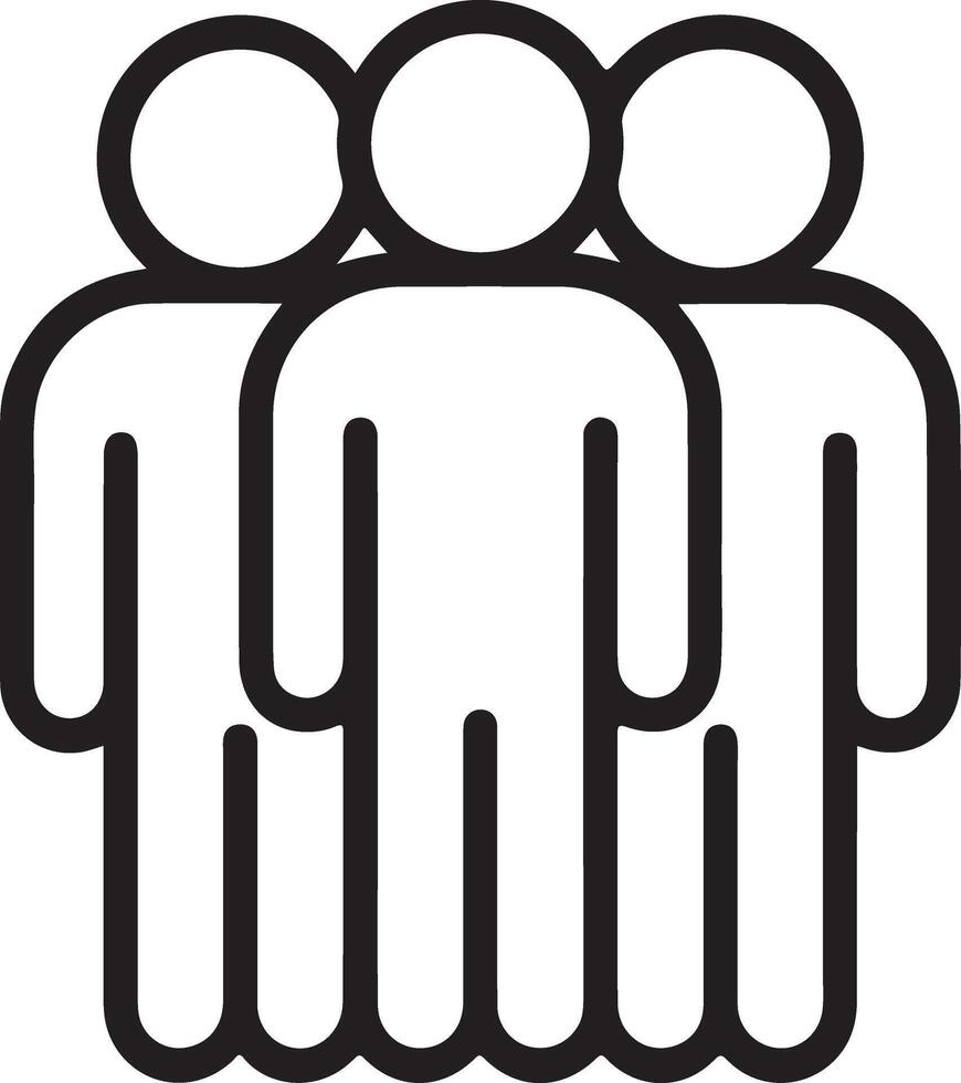 Simple outline icon of three people standing together representing teamwork or community vector
