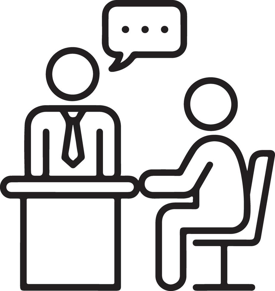 Two people in a meeting or interview one speaking with a speech bubble icon vector