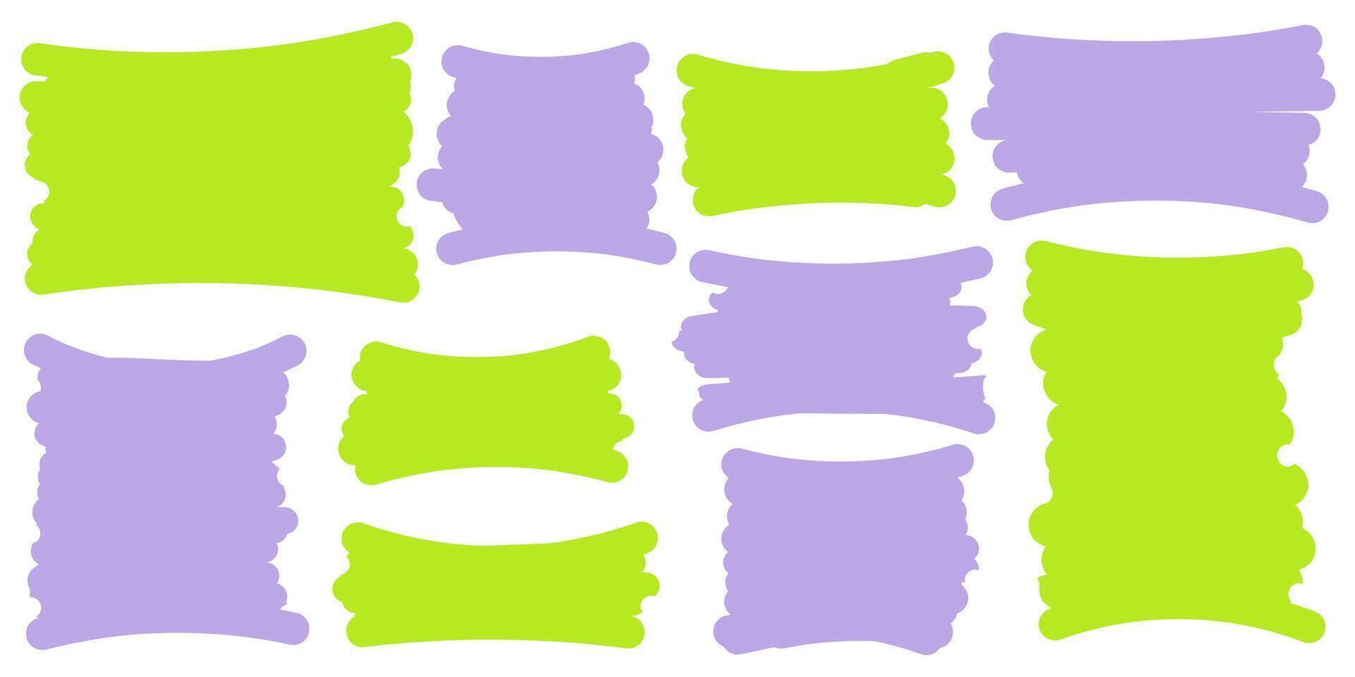 Collection of brush drawn patterns. Set of colored frames for text. Empty text box. vector