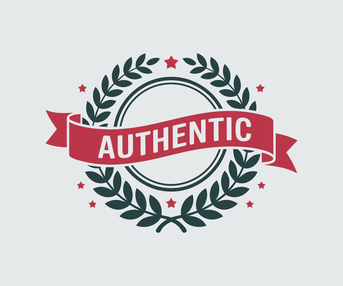 Red banner with authentic text in laurel wreath emblem vector