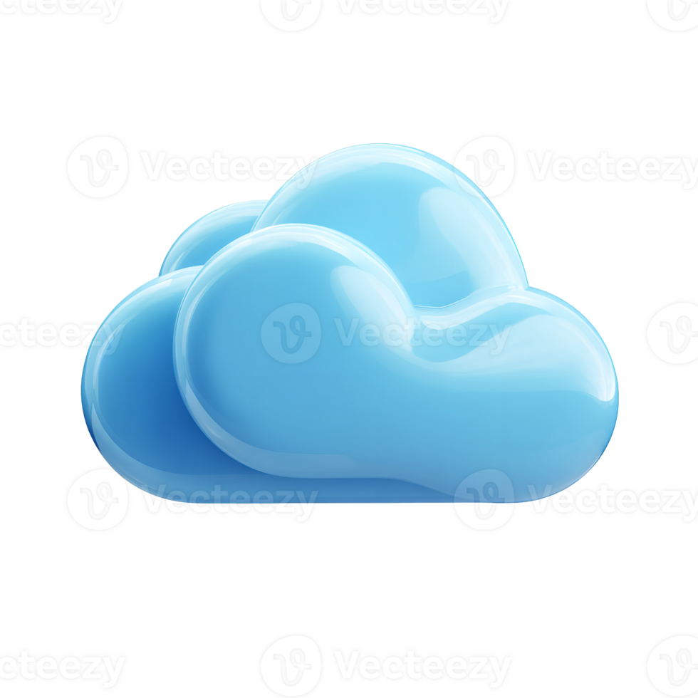 Glossy blue cloud icon floating in digital space, representing data storage and technology concepts png