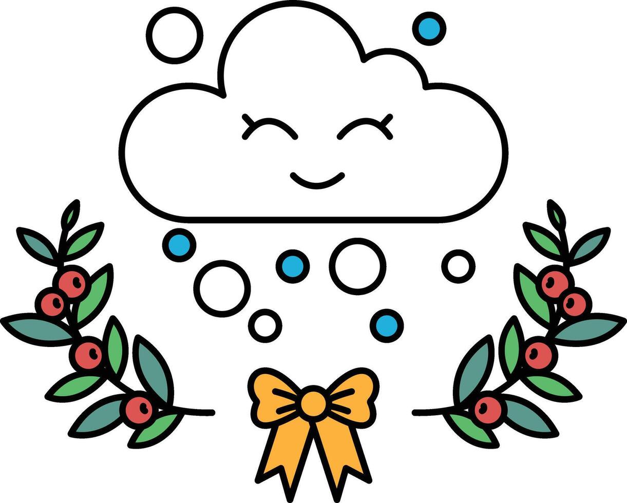 A white cloud with a smiling face and a bow on it vector