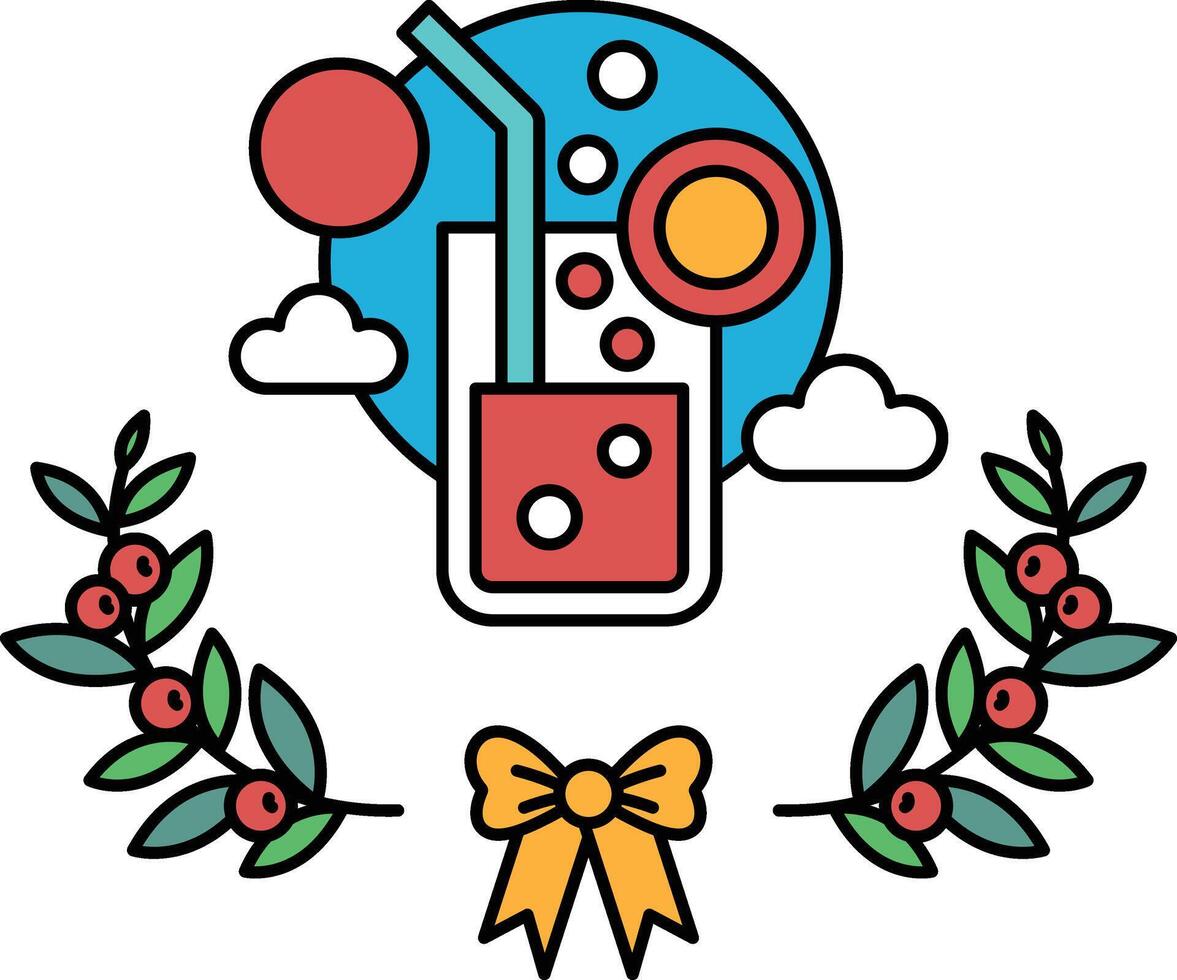 A colorful illustration of a glass with a straw in it and a leafy border vector