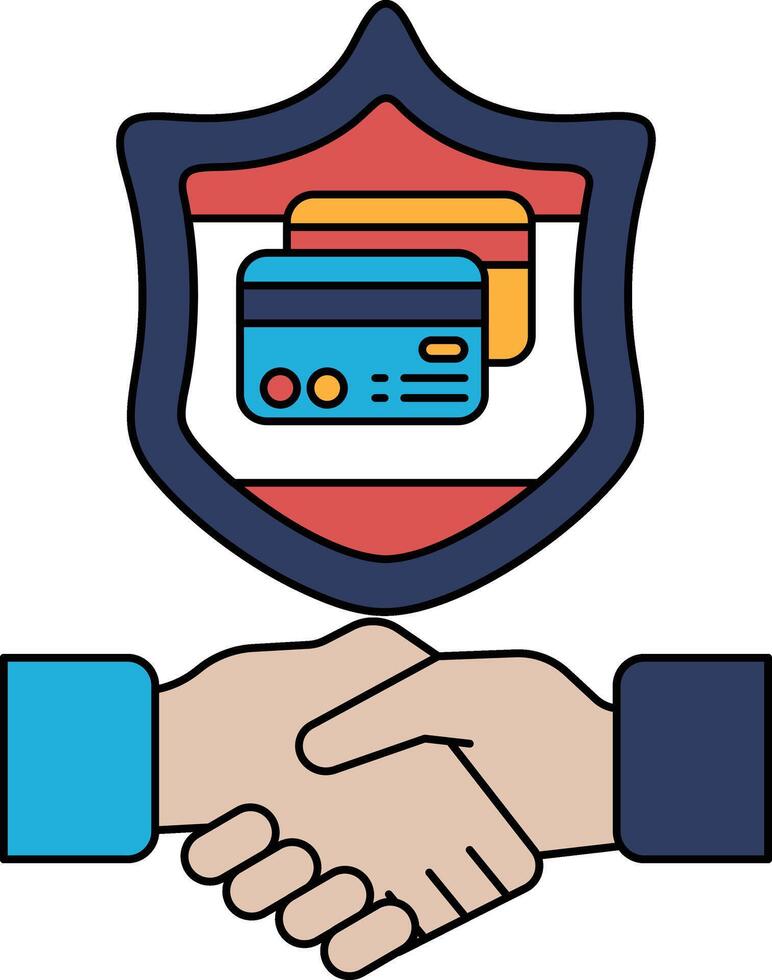 A black and white image of two hands shaking with a credit card in the middle vector