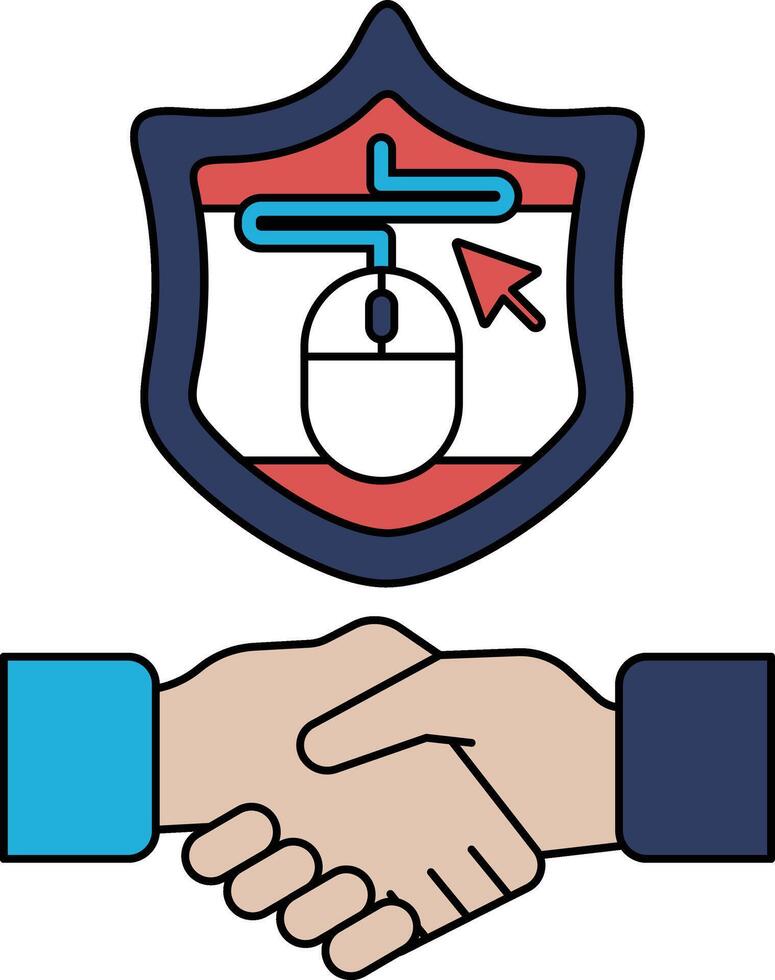 A handshake between two people is shown with a mouse and a computer mouse cursor vector