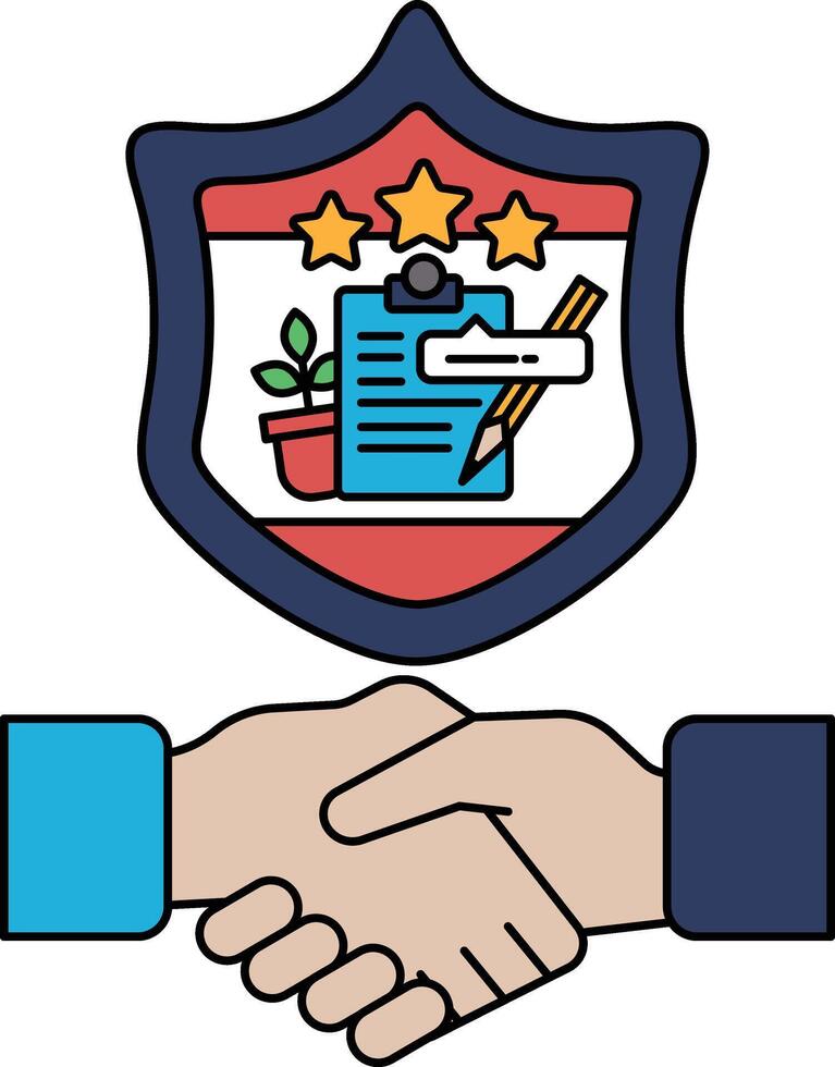 A shield with a handshake on it vector