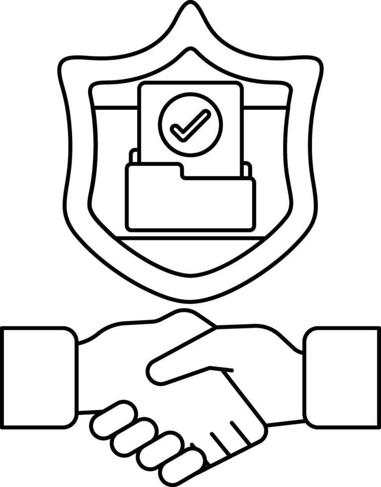 A shield with a check mark on it and a handshake symbol vector