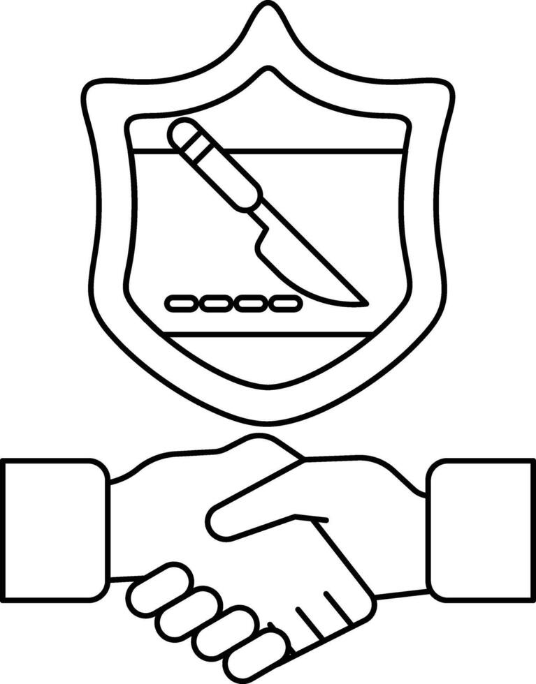 A black and white image of two hands shaking with a knife in the middle vector