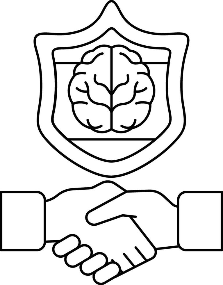 A brain is shown on a shield with a handshake symbol vector