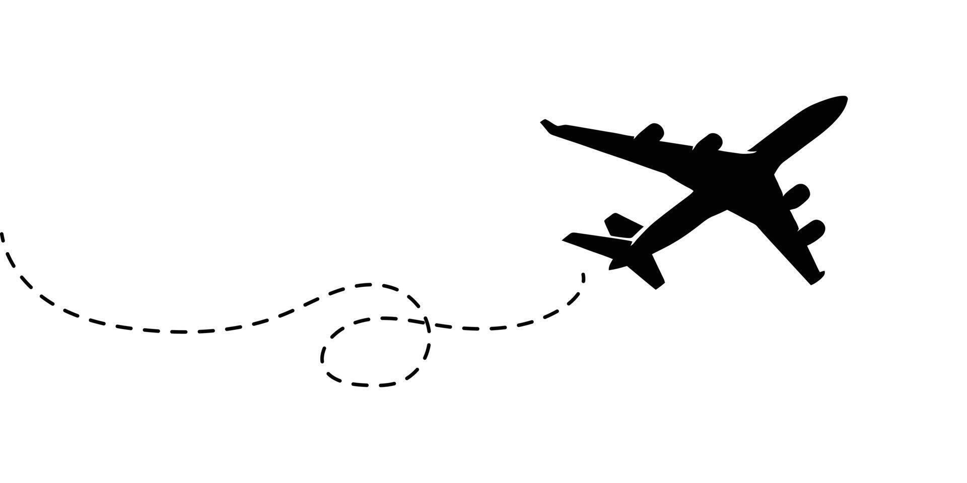 Airplane silhouette with dotted flight path trajectory line and loop vector