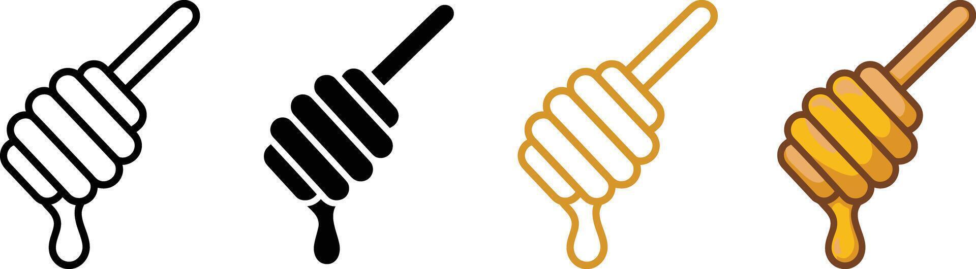 Set of four honey dipper icons in different styles, isolated on white background vector
