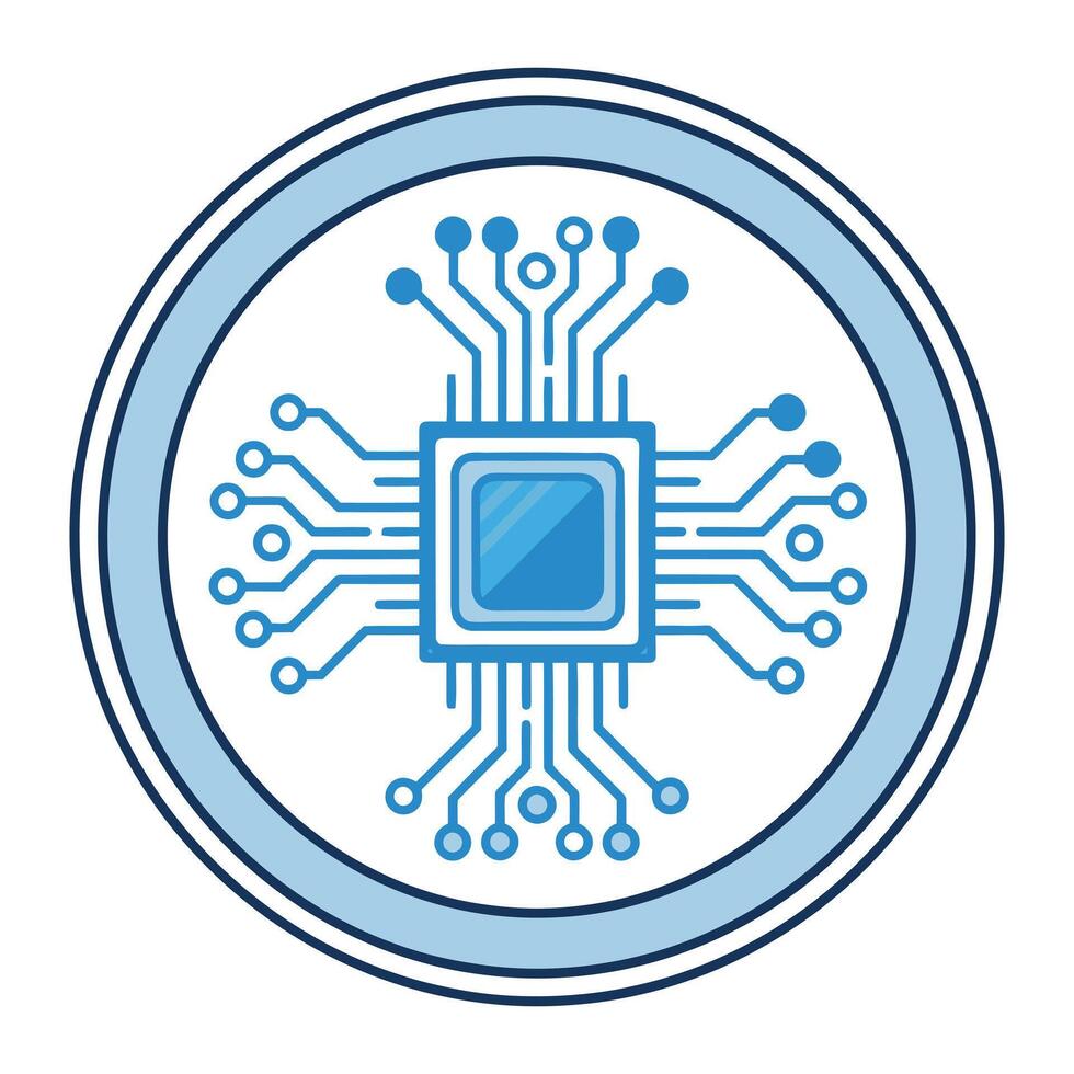 pastilla procesador icono con circuito tablero conexiones en un circulo computadora vector