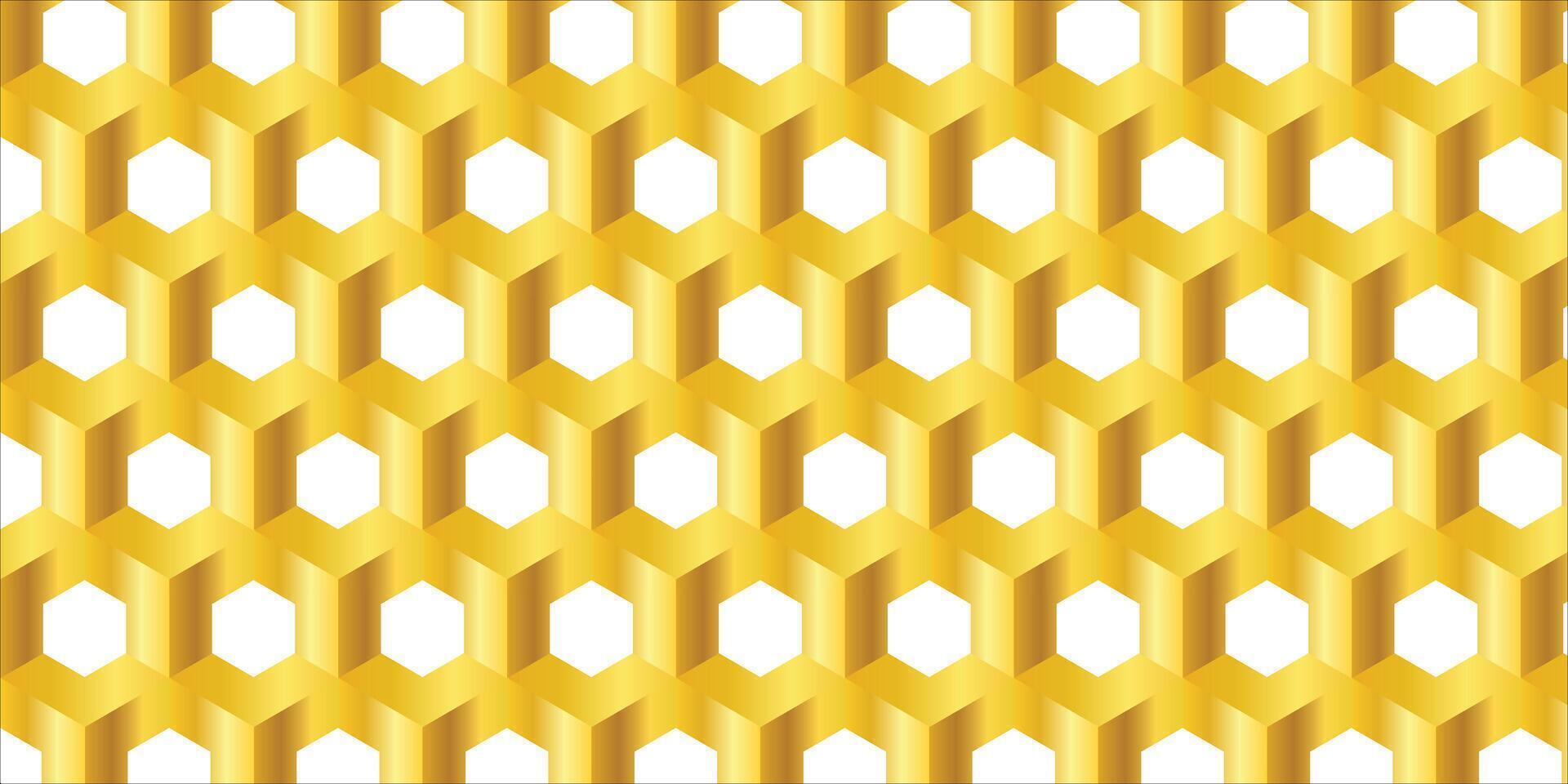 Luxurious seamless pattern with golden 3D hexagonal shapes, creating a modern geometric illusion with rich gradients and sophisticated style. vector