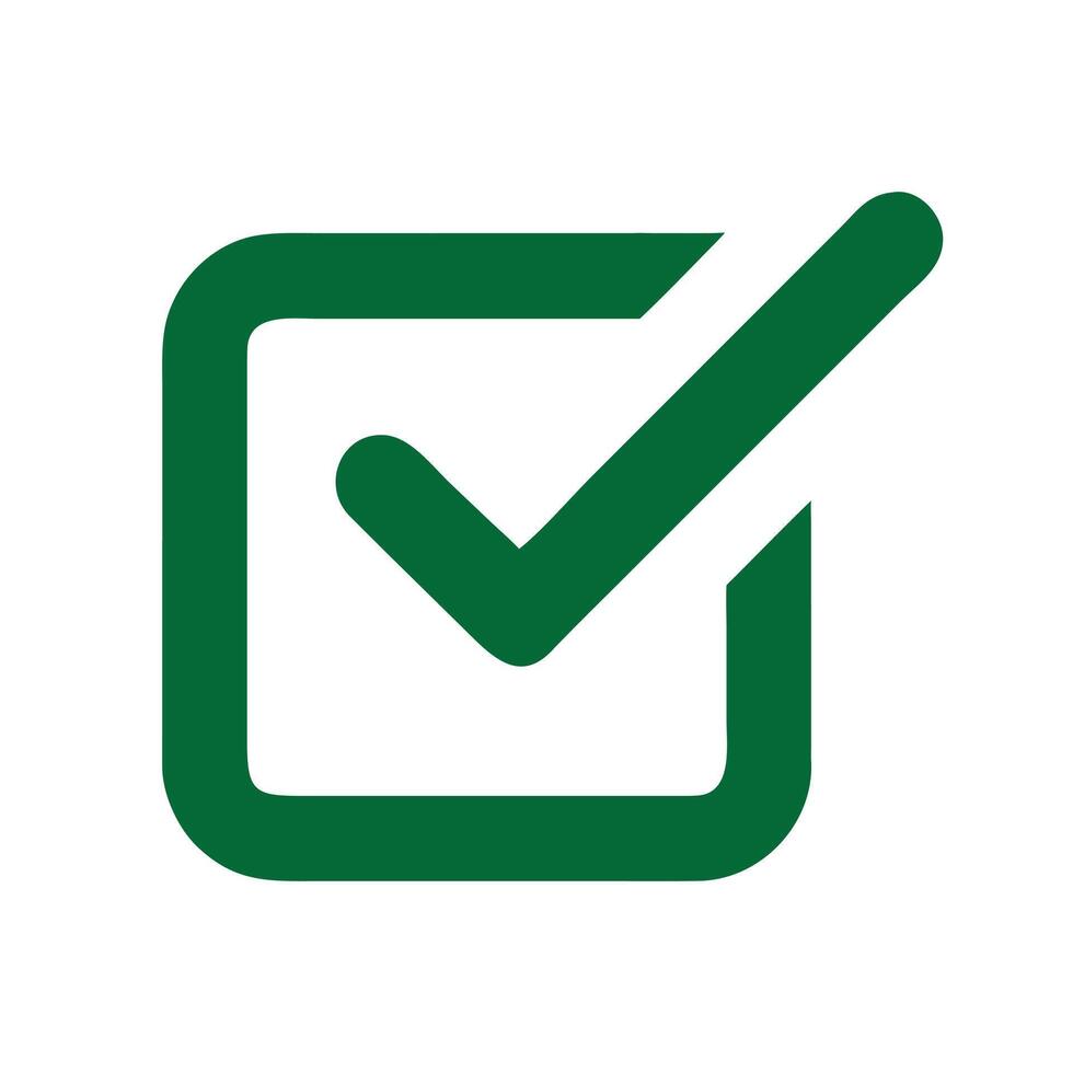 Green check mark inside a square box icon for confirmation and completion vector
