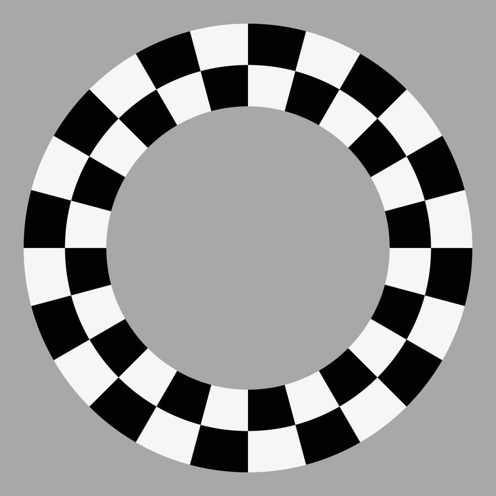Checkerboard ring circle pixel pattern with alternating black and white squares. Geometric and visually appealing effect. vector