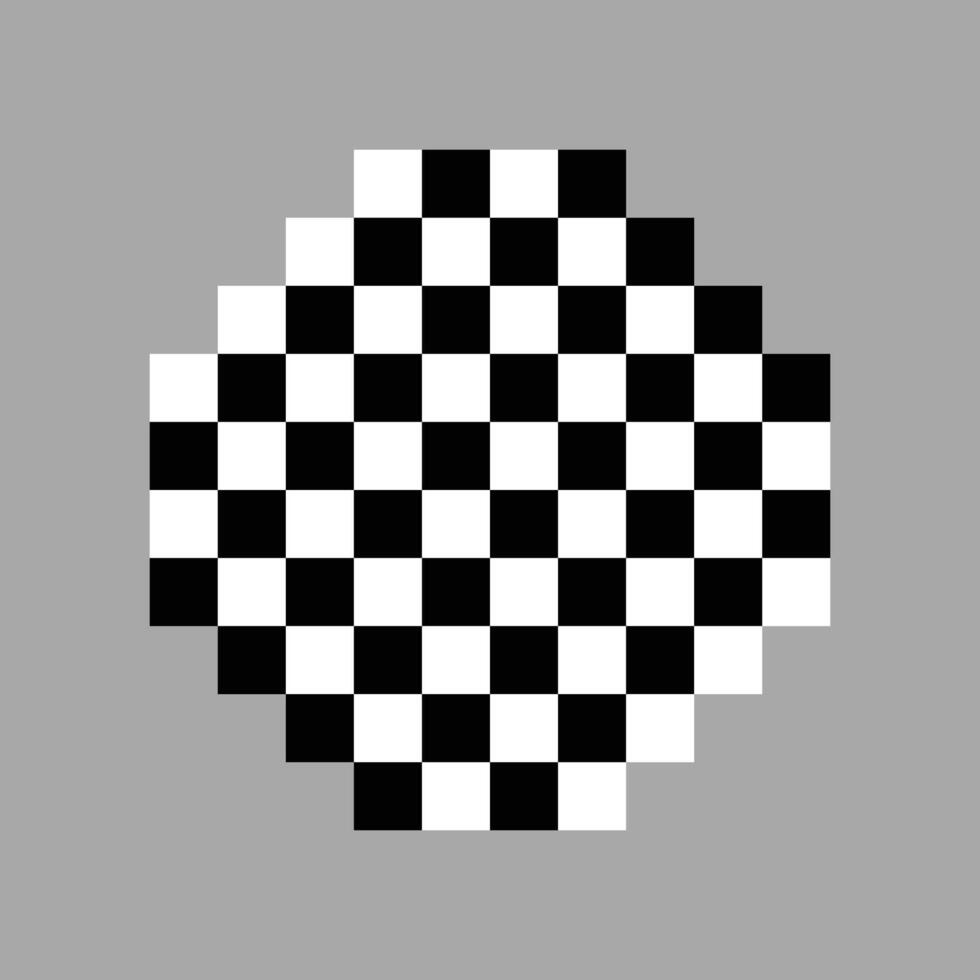 Classic checkerboard pixel pattern circle with alternating black and white squares. vector