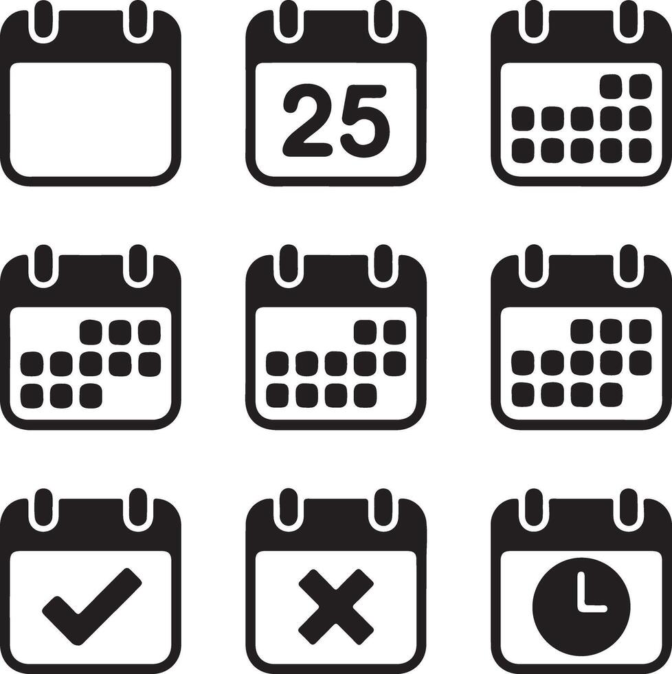 Collection of Calendar Icons Representing Time Management Schedules and Important Dates Appointments and Deadlines Organizer Tools vector