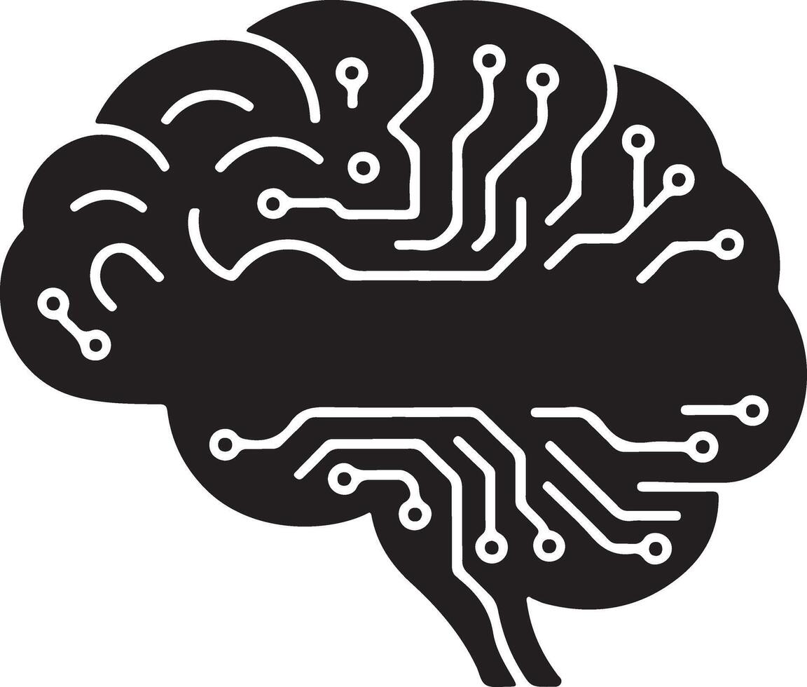 Stylized Brain Silhouette with Circuit Board Pattern for Artificial Intelligence Concepts vector