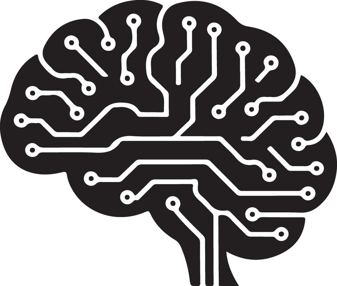 Brain Silhouette with Intricate Circuitry Design Representing Artificial Intelligence vector