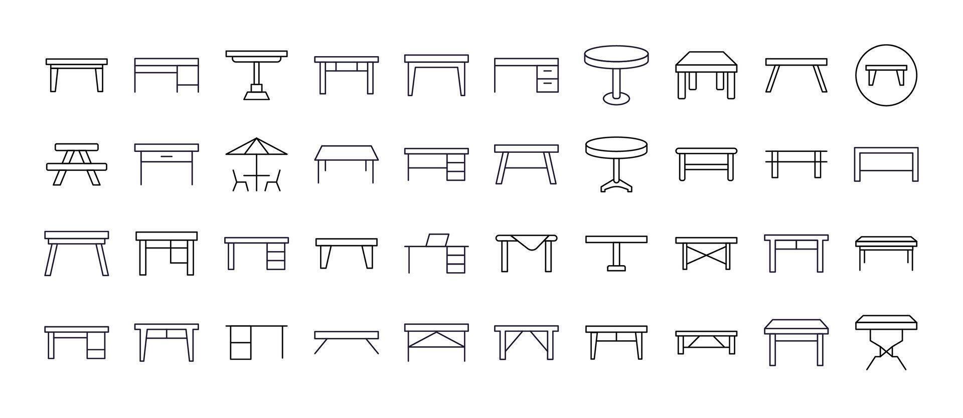 Tables Line Icon Bundle. Outline Signs for Graphic and Web Design, Apps, Adverts, Various Cards vector