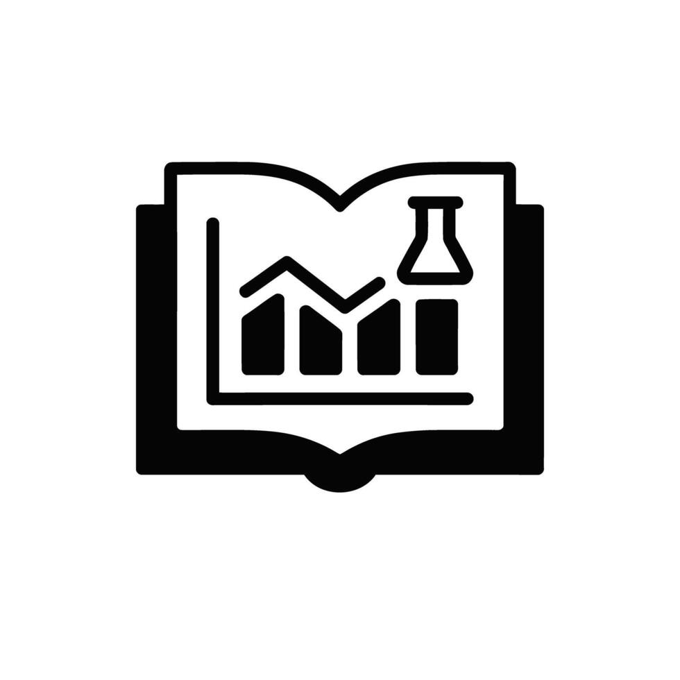 Open Book with Graph Chart and Flask Illustration representing Data Analysis and Scientific Research vector