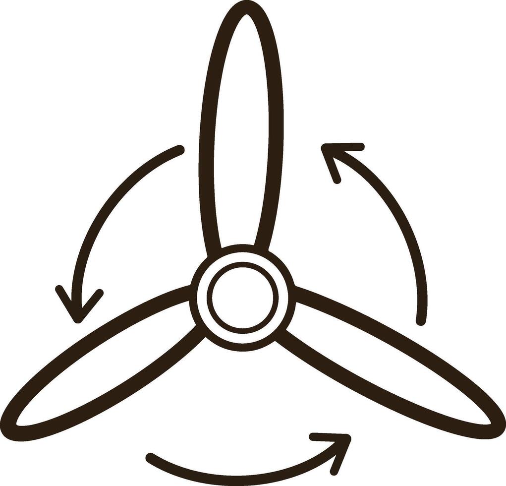 A propeller icon with an arrow pointing to a spinning propeller. vector